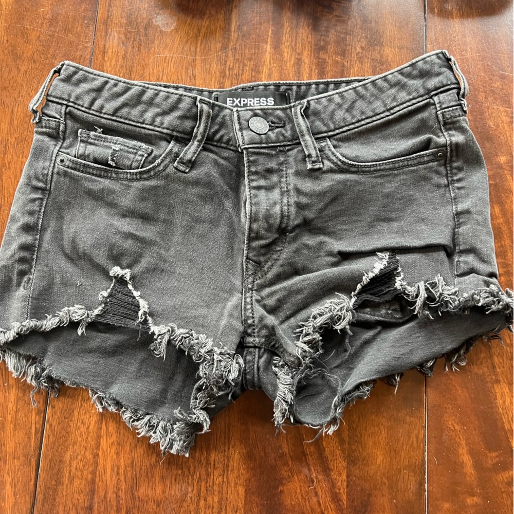 Express Black Distressed Jean Shorts